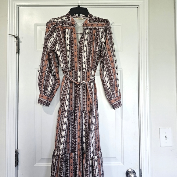Sunday Up Elegant Brown and White Patterned Bohemian Dress Size Small - Picture 1 of 7